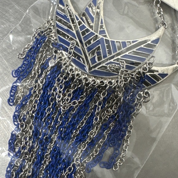 Mia Collection Silver Blue Fringe Dangle Earrings Fashion Jewelry Crescent Moon - Picture 2 of 5